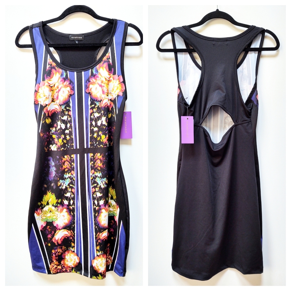 Rampage Floral Bodycon Dress Racerback Cutout